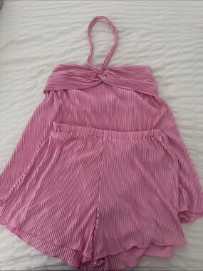 Pink Pleated Halter Romper